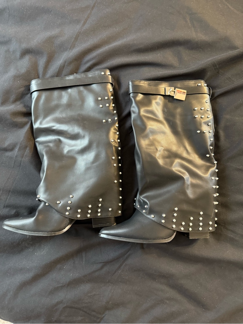 Black Studded Mid-Calf Women's Boots